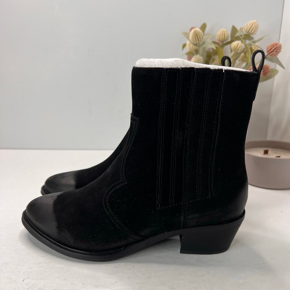 David Tate Basil Leather/Suede Western Ankle Boot Black Women 8 Wide NWOB